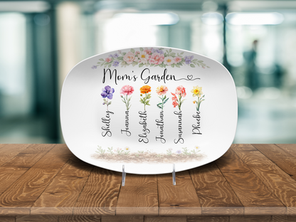 Mom’s Garden Birth Flower Platter – Personalized Mother’s Day Gift for Mom from Kids – Custom Family Birth Month Flowers Plate – Mom Kitchen Decor Gift