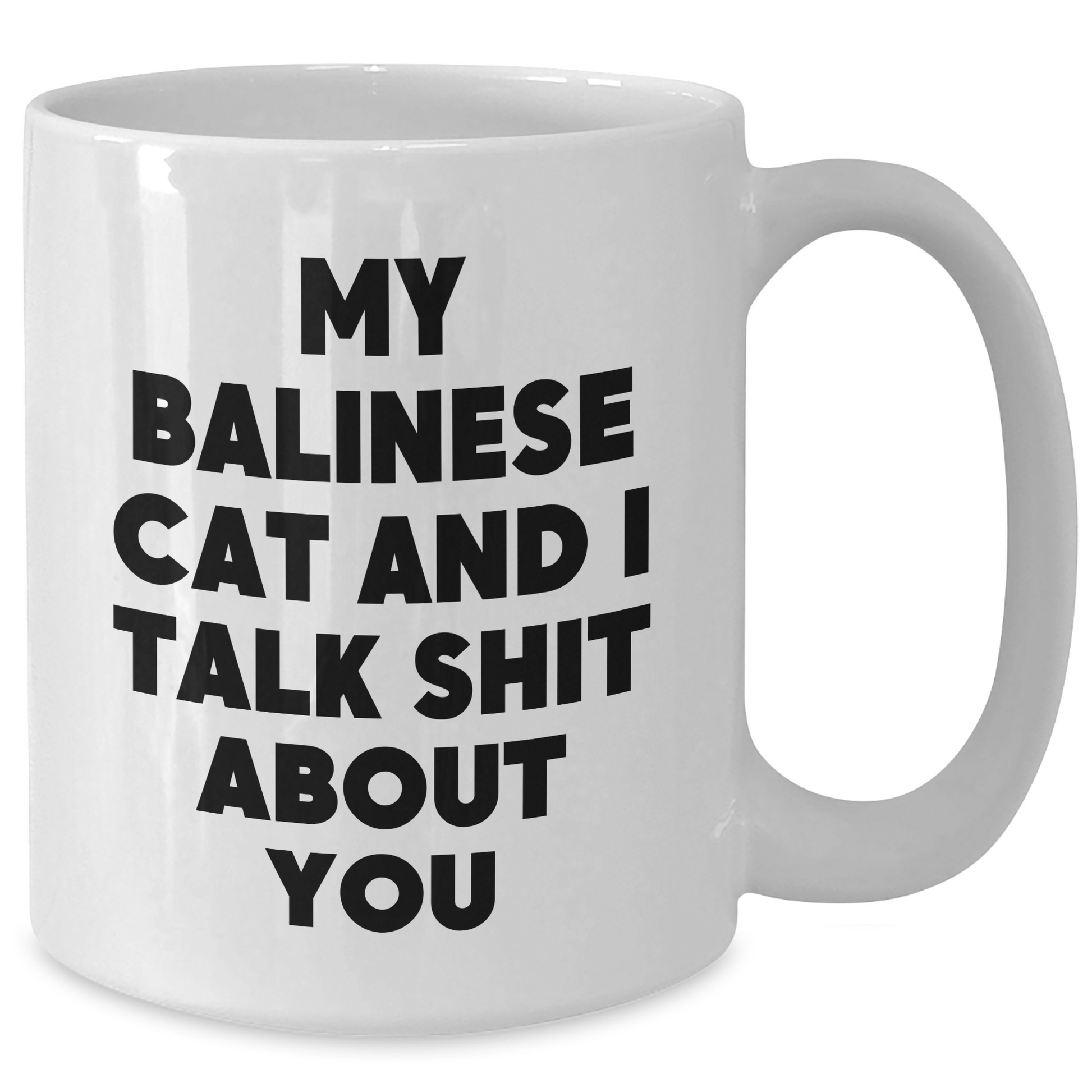 Balinese Cat Lovers, Funny White Coffee Mugs - Gifts from Men to Friends, Unique Graduation Gifts for Women, Ceramic Mug for Balinese Cat Enthusiasts, My Balinese Cat And I Talk Shit About You Quote - Additional