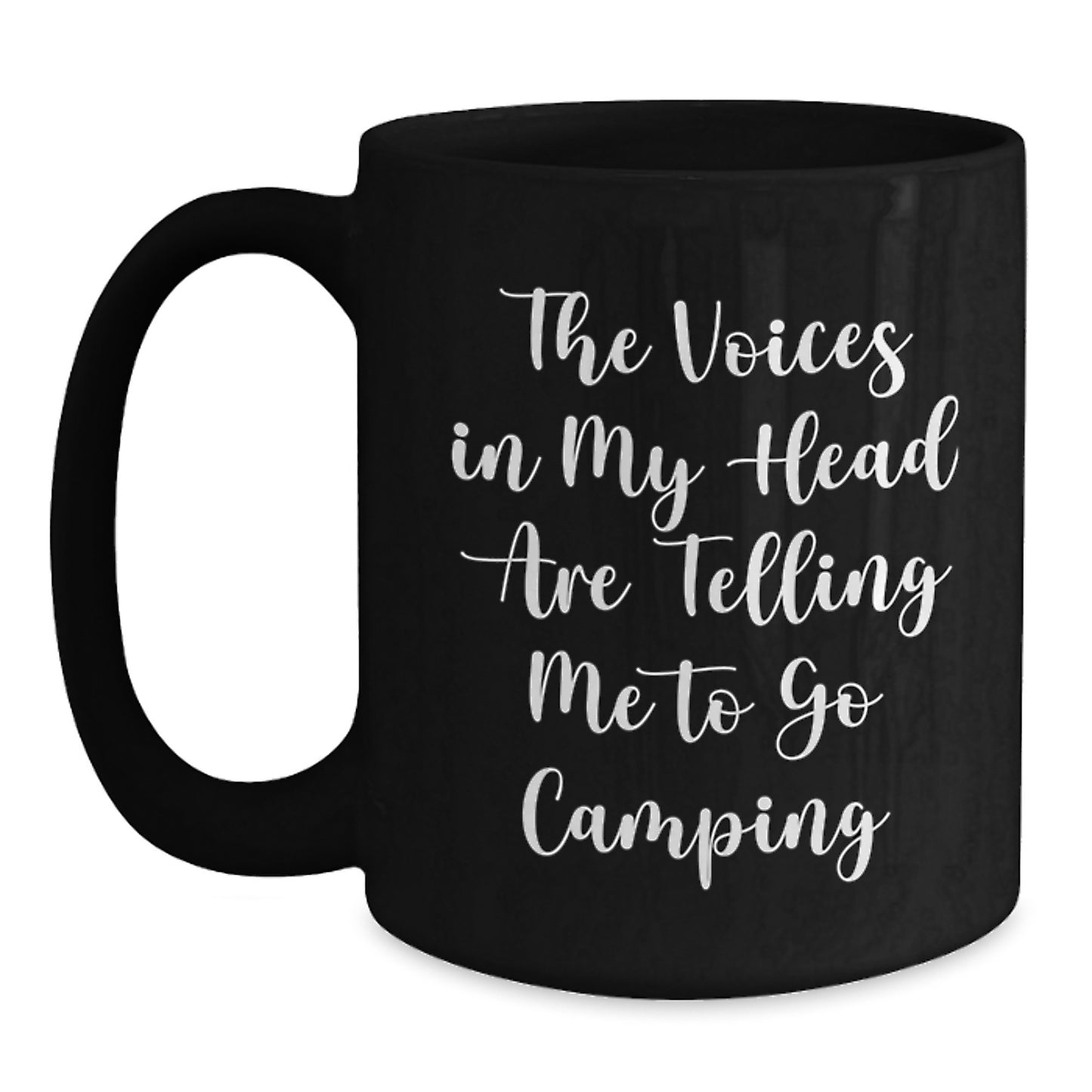 Camping Humor Gifts from Friends - Funny Camping Mug for Men or Women - 'The Voices In My Head Are Telling Me To Go Camping' Birthday Unique Gifts - Main