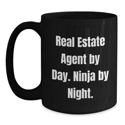 Funny Real Estate Agent Gifts from Friends - Birthday Unique Gifts for Real Estate Agent - Black Coffee Mug with Real Estate Agent By Day. Ninja By Night. - Main