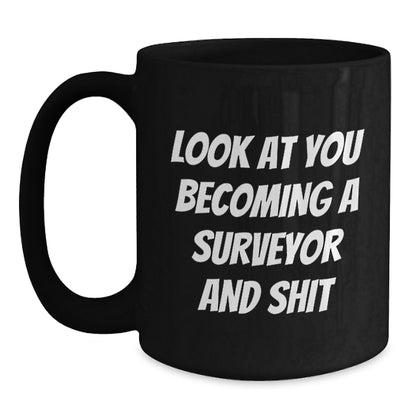 Funny Surveyor Gifts for Men from Friends - Black Coffee Mug for Birthday - Main