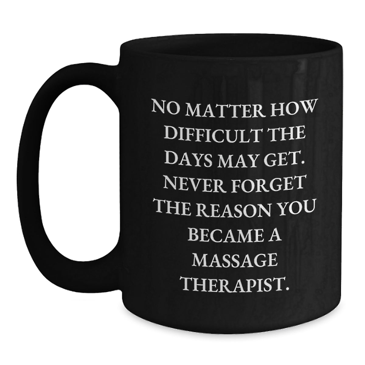 Funny Massage Therapist Gifts for Birthday - 'No Matter How Difficult The Days May Get. Never Forget The Reason You Became A Massage Therapist.' Black Coffee Mug from Friends - Main