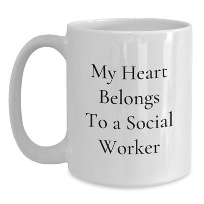 Funny My Heart Belongs To Social Worker Gifts for Birthday White Coffee Mug from Friends - Main