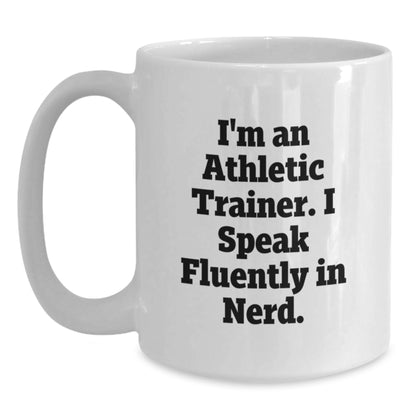 Funny Gifts from Friends for Men and Women - Athletic Trainer Coffee Mug - White, Fluently in genius Sayings, Unique Christmas Unique Gifts - Main