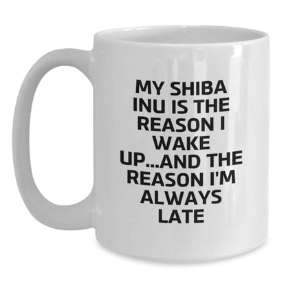 Funny Shiba Inu Dog White Coffee Mugs Gifts from Friends for Men Women Family - My Shiba Inu Is The Reason I Wake Up...and The Reason I'm Always Late Shiba Inu Dog Lovers Birthday Unique Gifts - Main