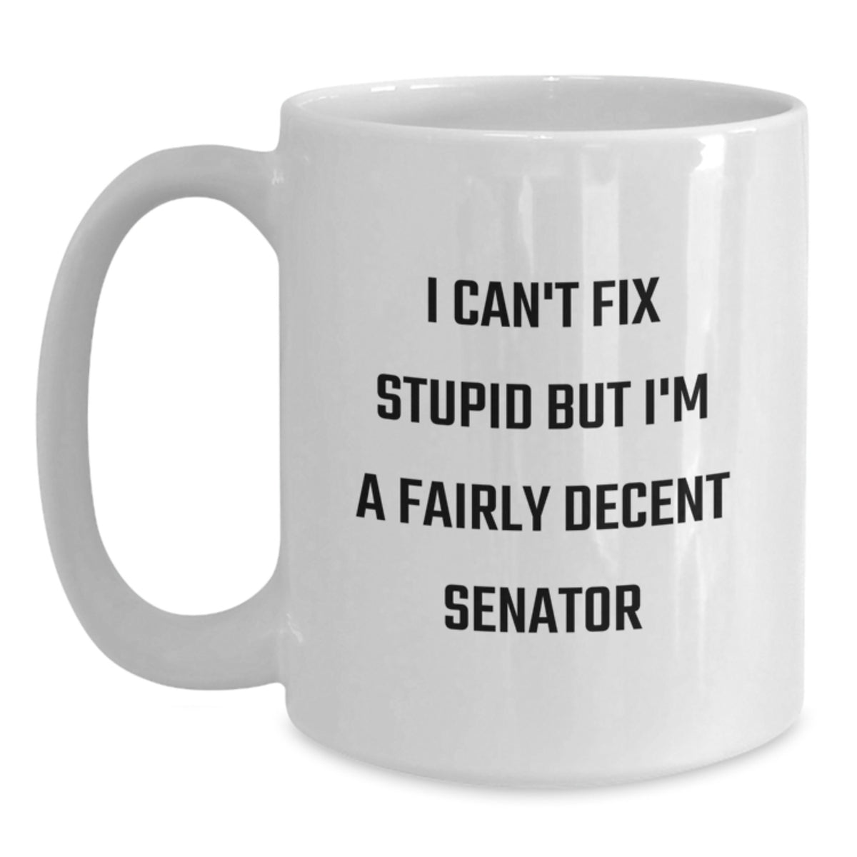 Funny Senator Mom Gifts from Family for the Woman Senator Who Said I Can't Fix Stupid But I'm A Fairly Decent Senator White Coffee Mug - Main