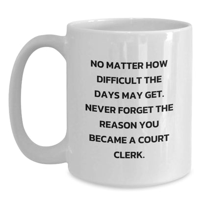 Funny Court Clerk Gifts, Inspirational White Coffee Mug, Birthday Present for Court Clerk Men or Women - Main