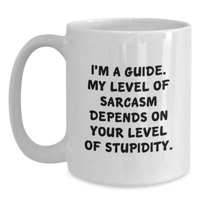 Funny Guide Gifts, Unique White Coffee Mugs, Gifts from Men to Guide, Mother's Day Unique Gifts for Guide, Sarcasm Level Guide Mug - Main