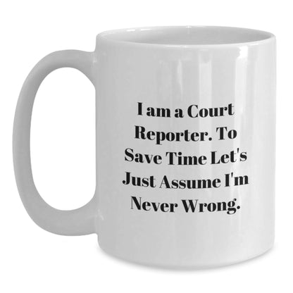Funny Court Reporter Gifts for Men, White Coffee Mug with I'm Never Wrong Quote, Perfect Unique Father's Day Unique Gifts from Family - Main