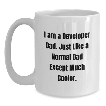 Funny Developer Gifts from Dad to Graduate - White Coffee Mug, 11oz or 15oz Capacity, Perfect for Coding Enthusiasts, Dad Jokes, and Coffee Lovers - Gifts for Developer Friends or Coworkers - Main