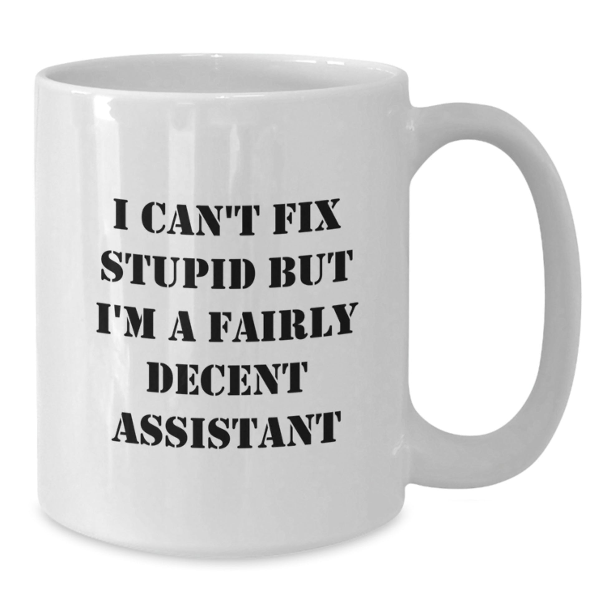 Funny Assistant Quotes Gifts for Friends and Family - I Can't Fix Stupid But I'm A Fairly Decent Assistant White Coffee Mug, Christmas Unique Presents for Assistant Enthusiasts - Additional