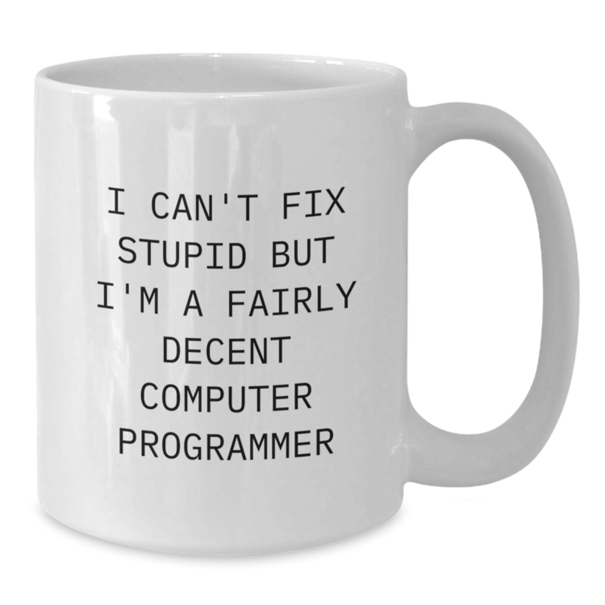Funny Computer Programmer Mug Gifts for Him from Men Friends Coworkers - White Ceramic Coffee Cup I Can't Fix Stupid But I'm A Fairly Decent Programmer - Additional