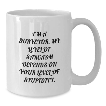 Funny Surveyor Gifts, White Coffee Mug, Birthday Unique Presents, Gifts from Friends to Surveyor, 'I'm A Surveyor. My Level Of Sarcasm Depends On Your Level Of Stupidity.' Quote Mug - Additional