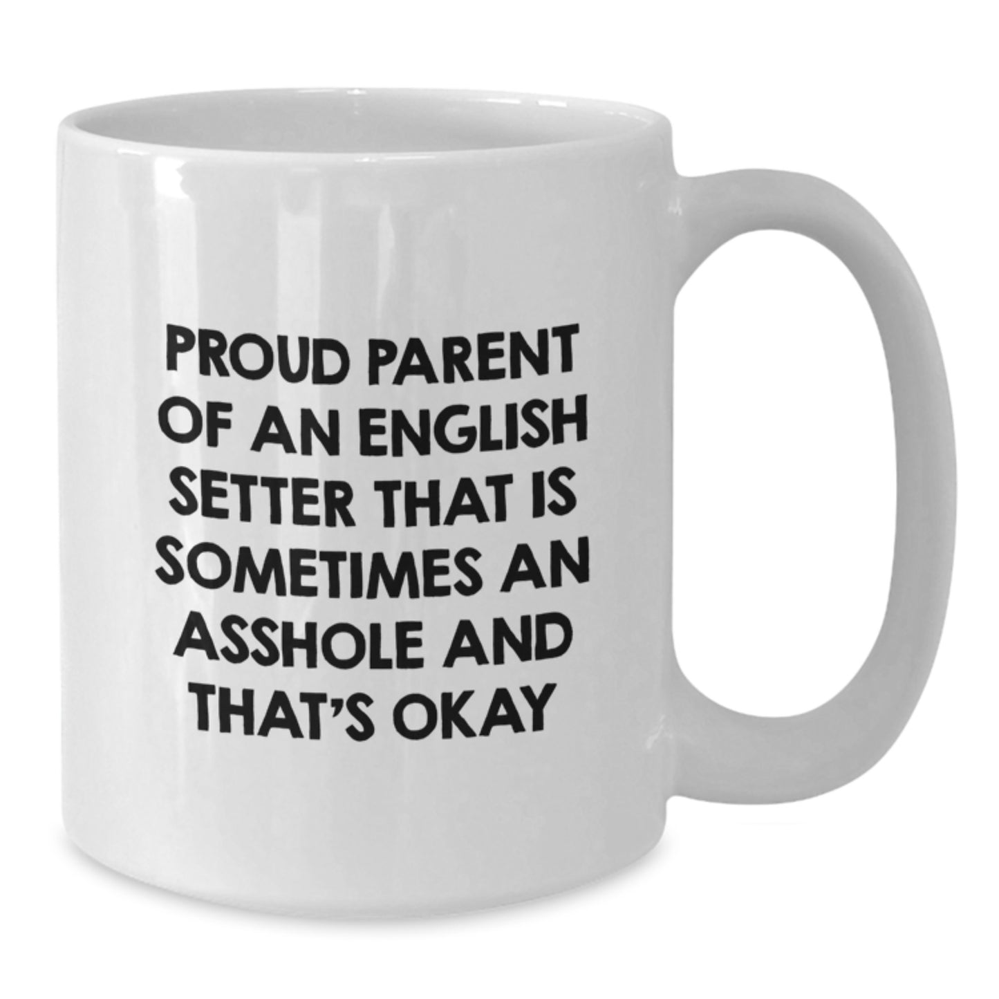 English Setter Dog Parent Gifts, Funny White Coffee Mug for Graduation from Proud Parents, 'Sometimes an Asshole and That's Okay' Quote - Additional