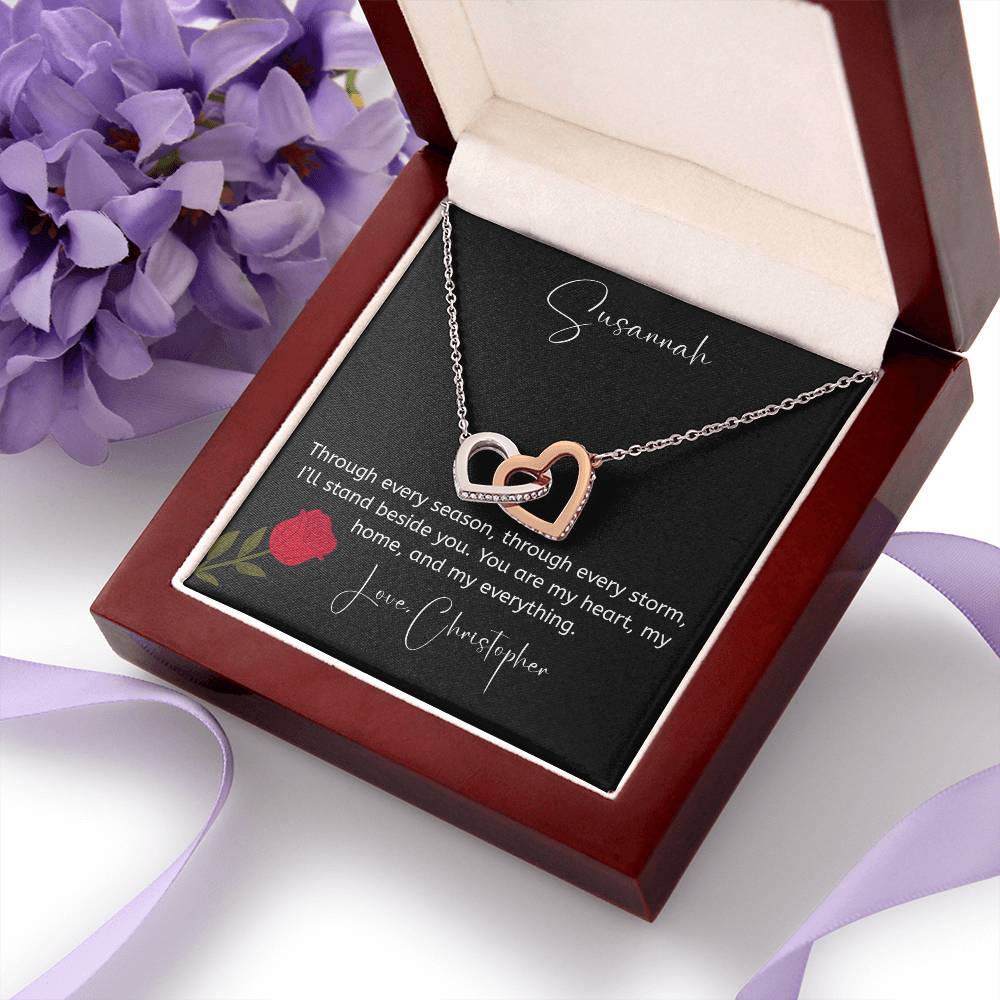 To My Wife – Personalized Interlocking Hearts Necklace | My Heart, My Home, My Everything