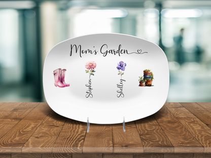 MD102 Mom’s Garden Birth Flower Platter – Personalized Gift with Children’s Names – Custom Birth Month Flower Keepsake for Mom – Mother’s Day Gift