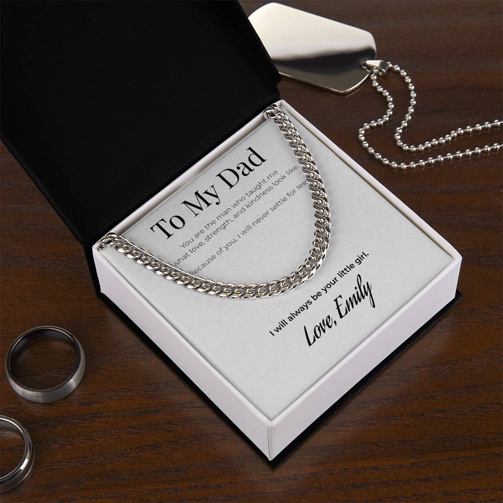 To My Dad Cuban Link Chain Necklace – Personalized Gift from Daughter – “I Will Always Be Your Little Girl”
