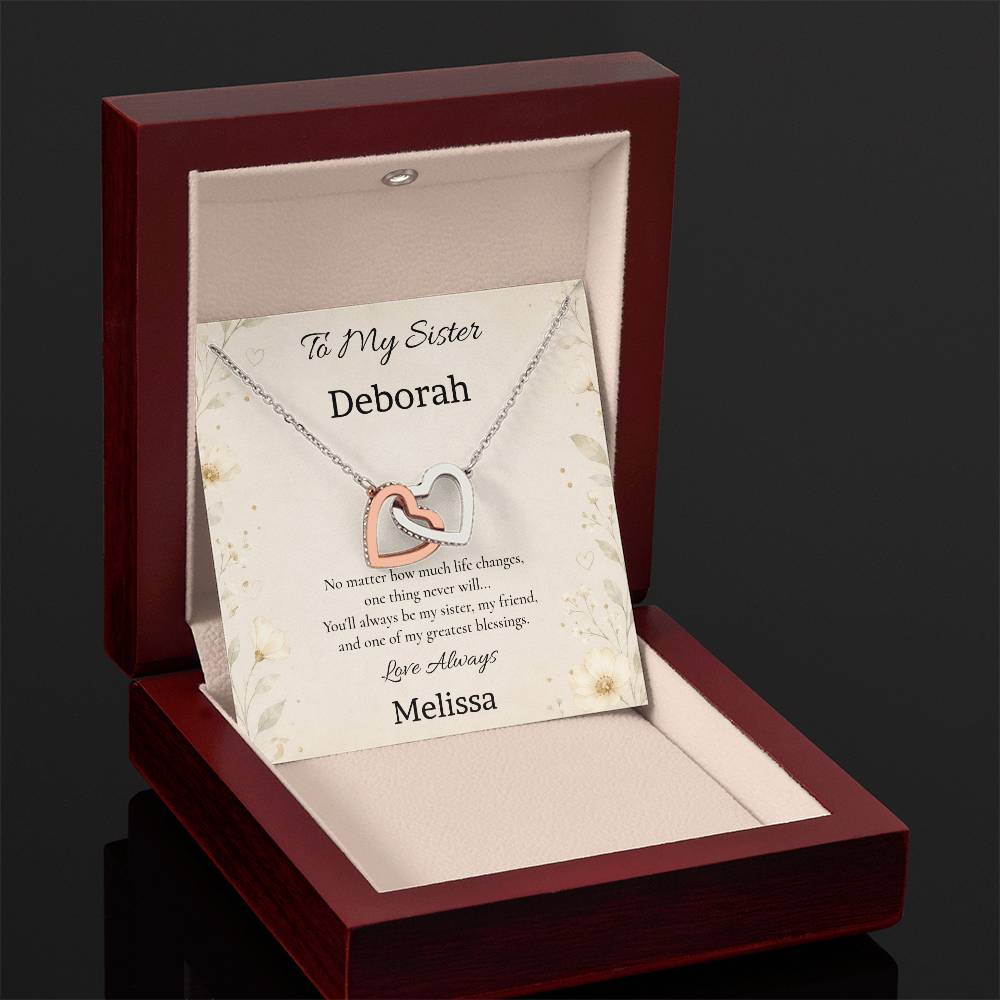 To My Sister My Friend and One of My Greatest Blessings Interlocking Hearts Necklace