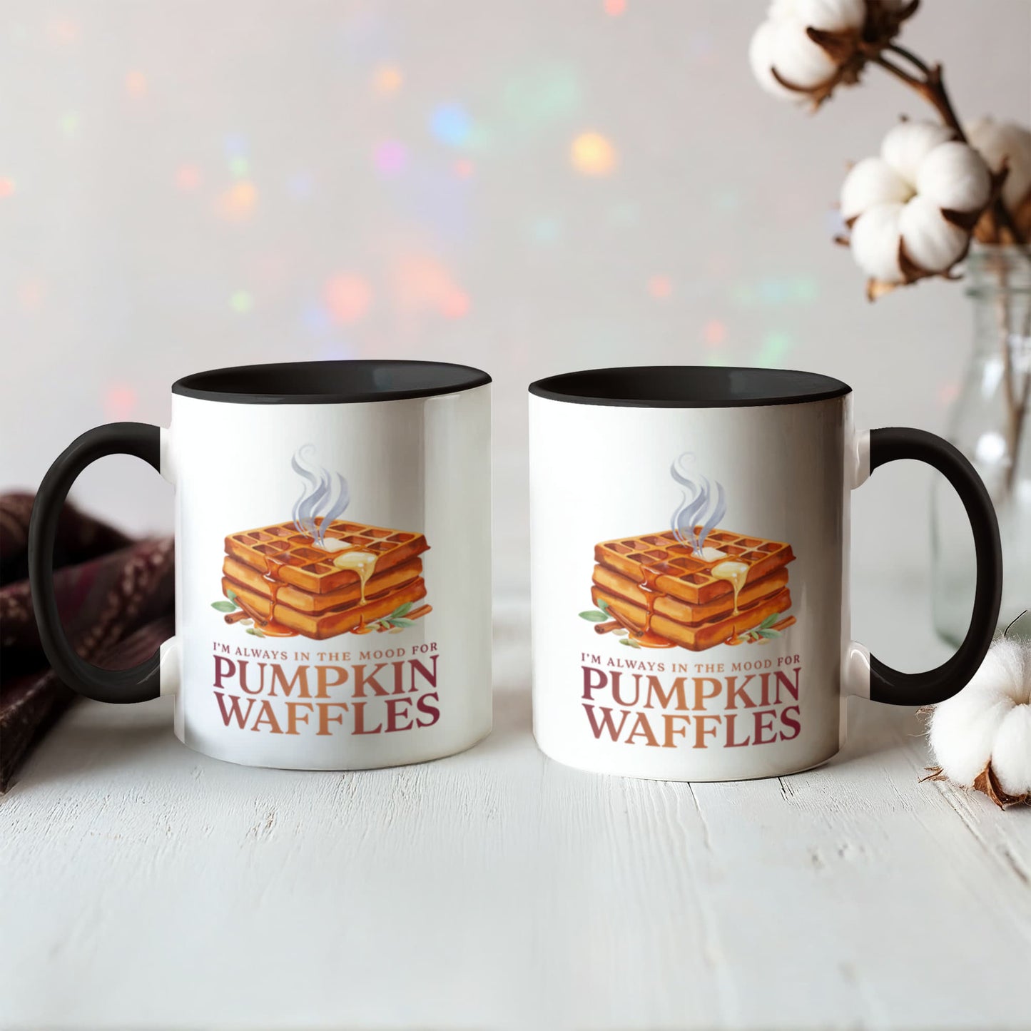 I'm Always in the Mood for Pumpkin Waffles Color Accent Ceramic Mug | Autumn Coffee Mug