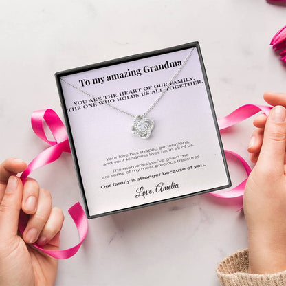 Gift for Grandmother – Love Knot Necklace – “Heart of Our Family” – Personalized Grandma Gift from Grandchild