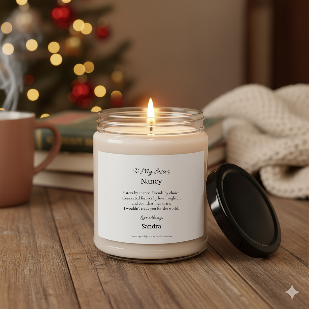 SIS-CAN-004 To My Sister – Friends by Choice Personalised Scented Soy Candle | Custom Name Sister Gift