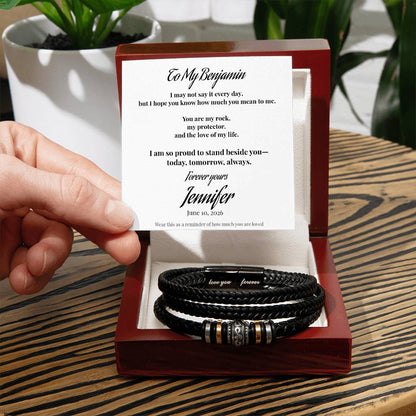 To My Husband “Proud To Stand Beside You” Personalized Men’s Bracelet Gift From Wife