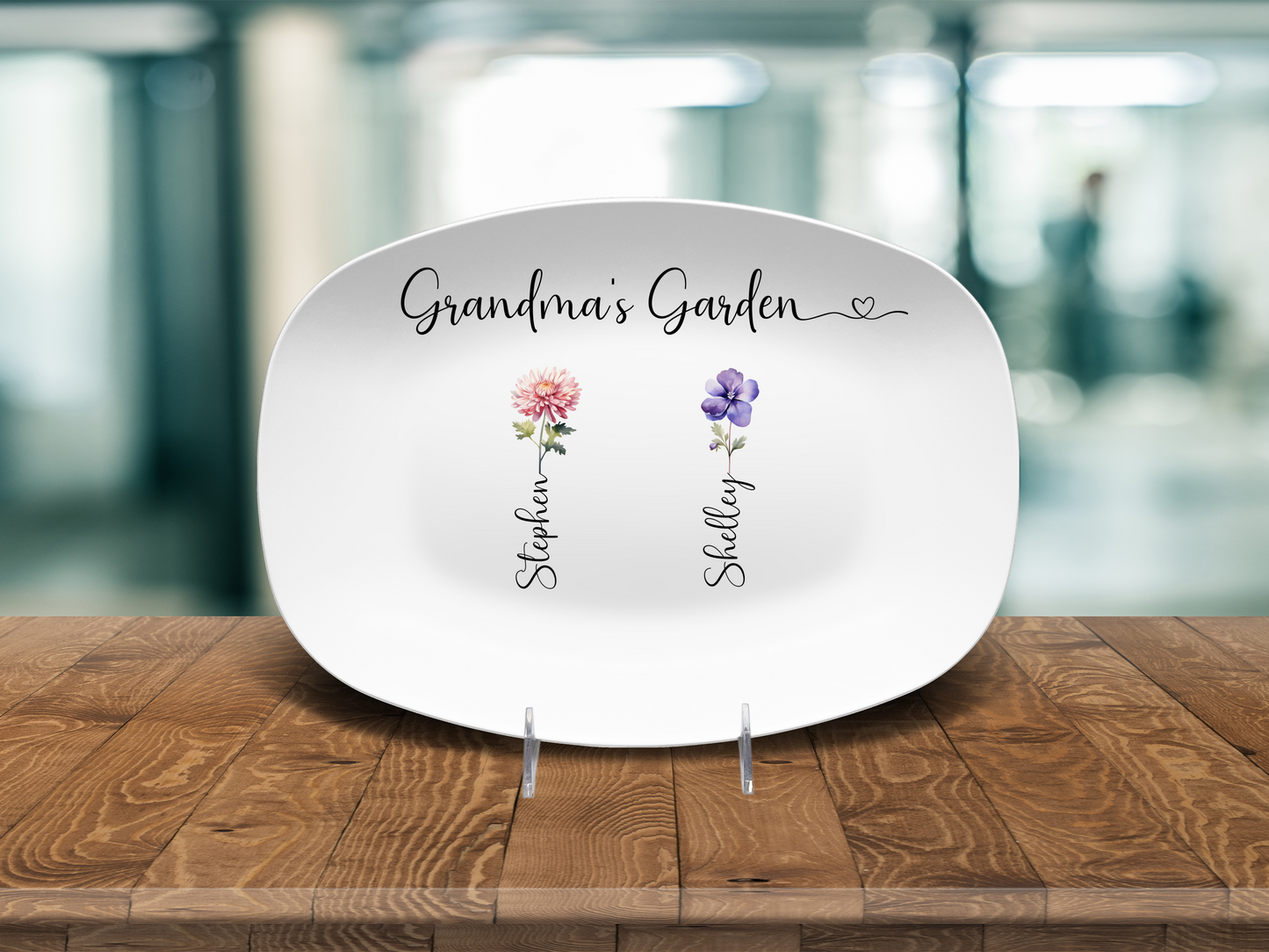 Personalized Grandma’s Garden Birth Flower Platter – Custom Kids Names Plate – Gift for Grandma from Grandchildren – Mother’s Day or Grandparents Day Gift