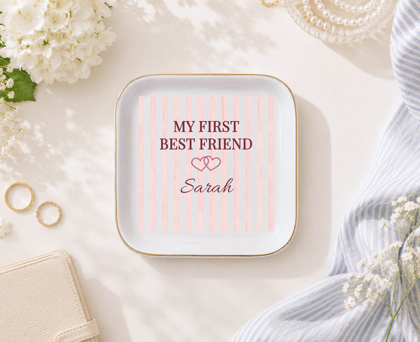 JD-001 Personalized Sister Jewelry Dish, My First Best Friend Gift for Sister, Custom Name Trinket Dish, Sister Birthday Gift