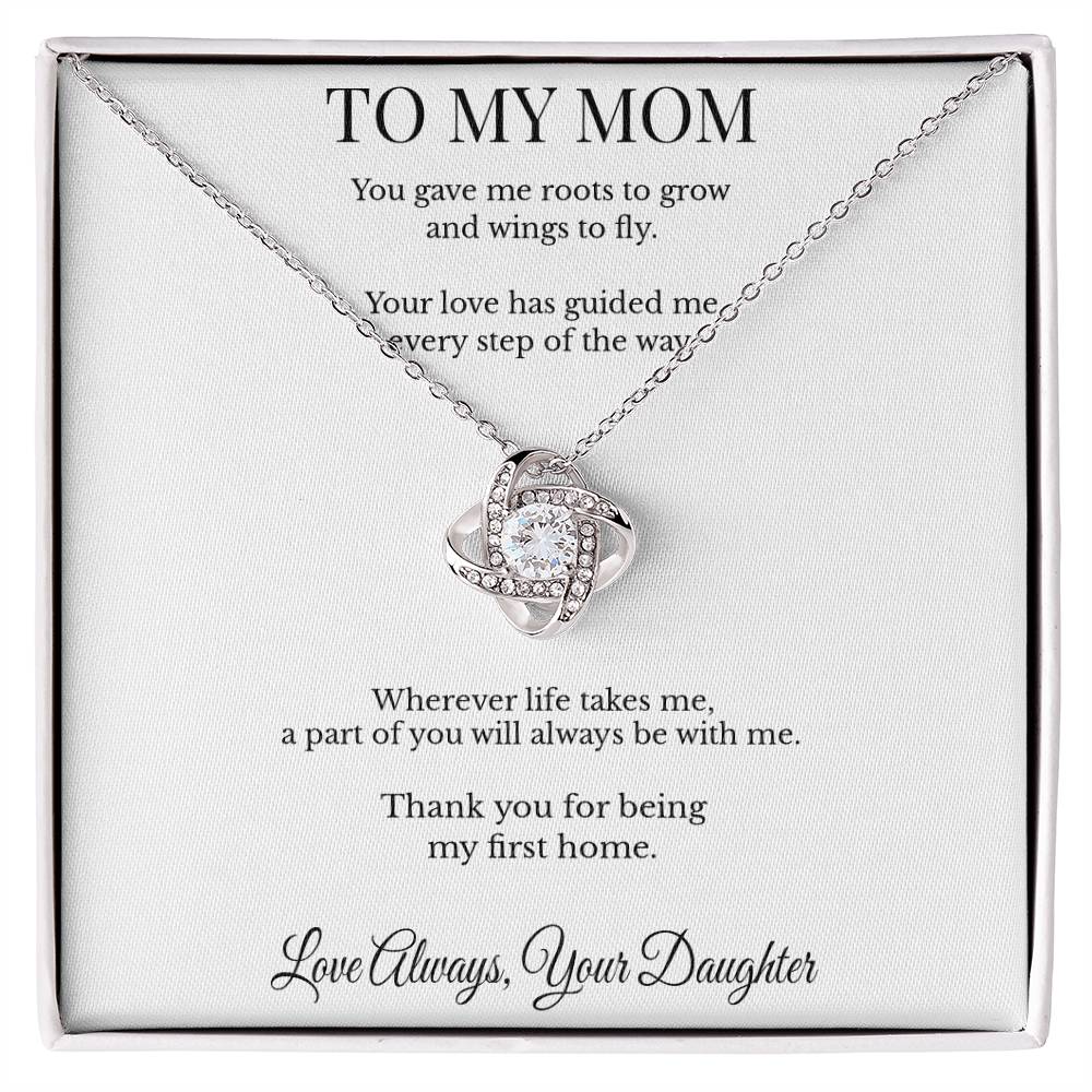 To My Mom – “Roots & Wings” Personalized Love Knot Necklace | Made in USA Gift from Daughter