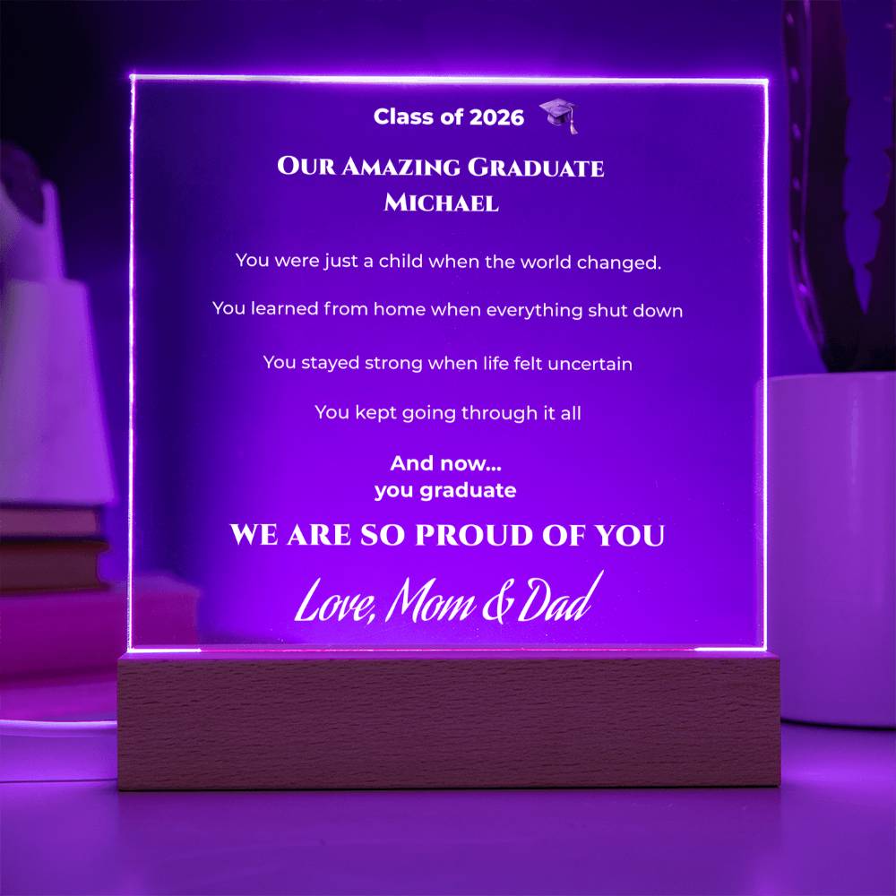 Personalized Graduation Acrylic Plaque – Class of 2026 LED Keepsake Gift