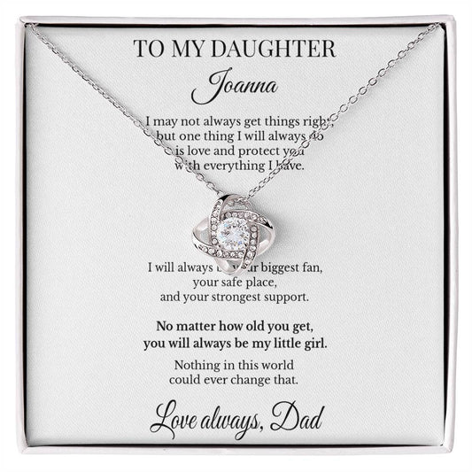 Personalized To My Daughter Necklace from Dad – Custom Name Love Knot Gift with Message Card