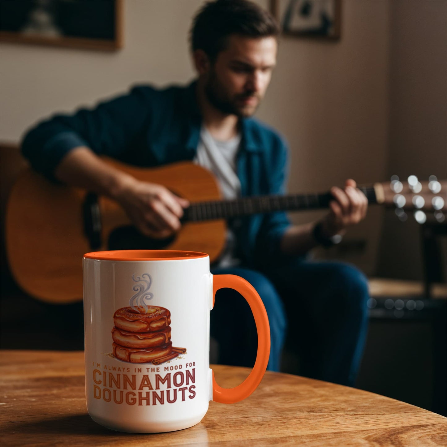 I'm Always in the Mood for Cinnamon Doughnuts Color Accent Ceramic Mug | Autumn Coffee Mug