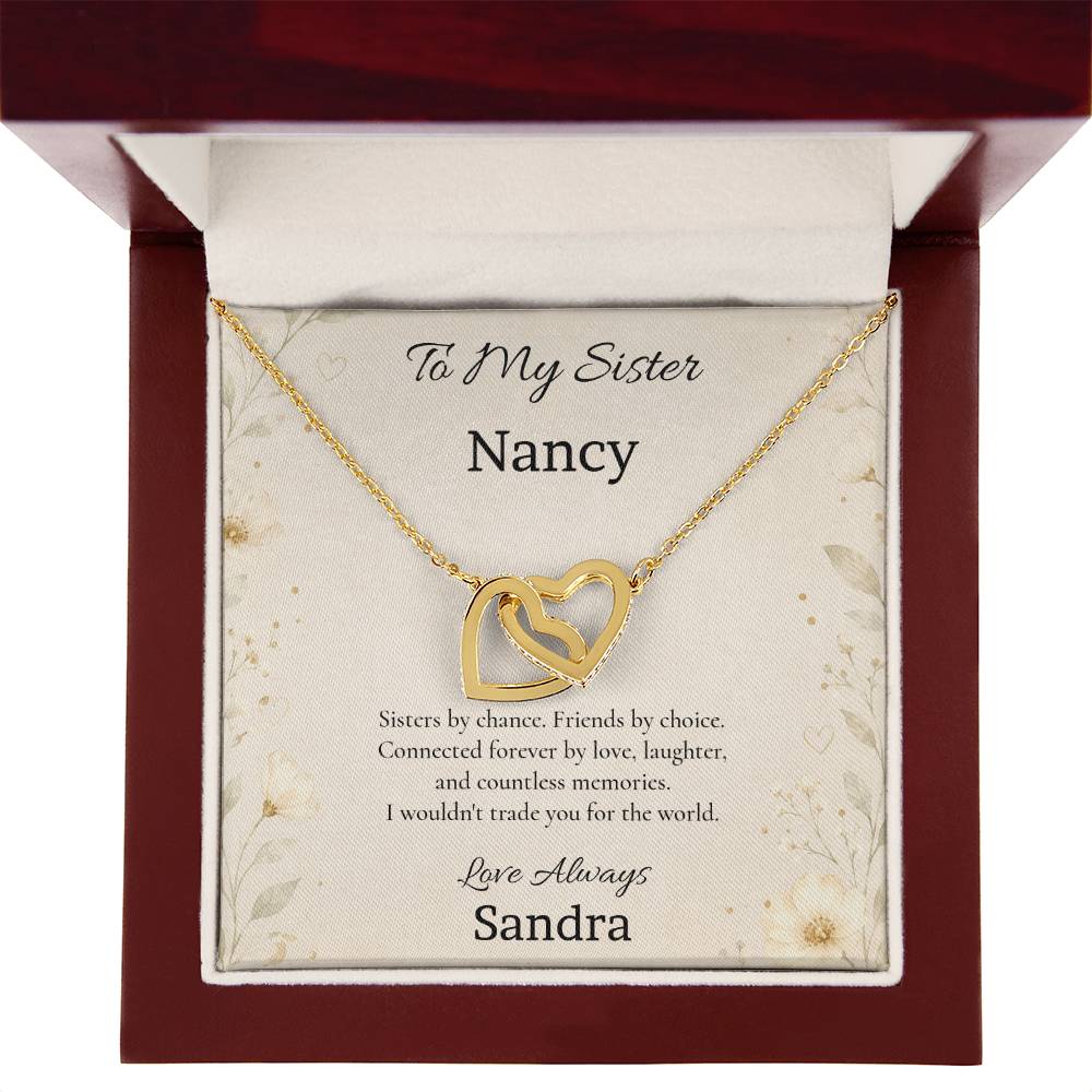 To My Sister – Sisters by Chance Friends by Choice Interlocking Hearts Necklace