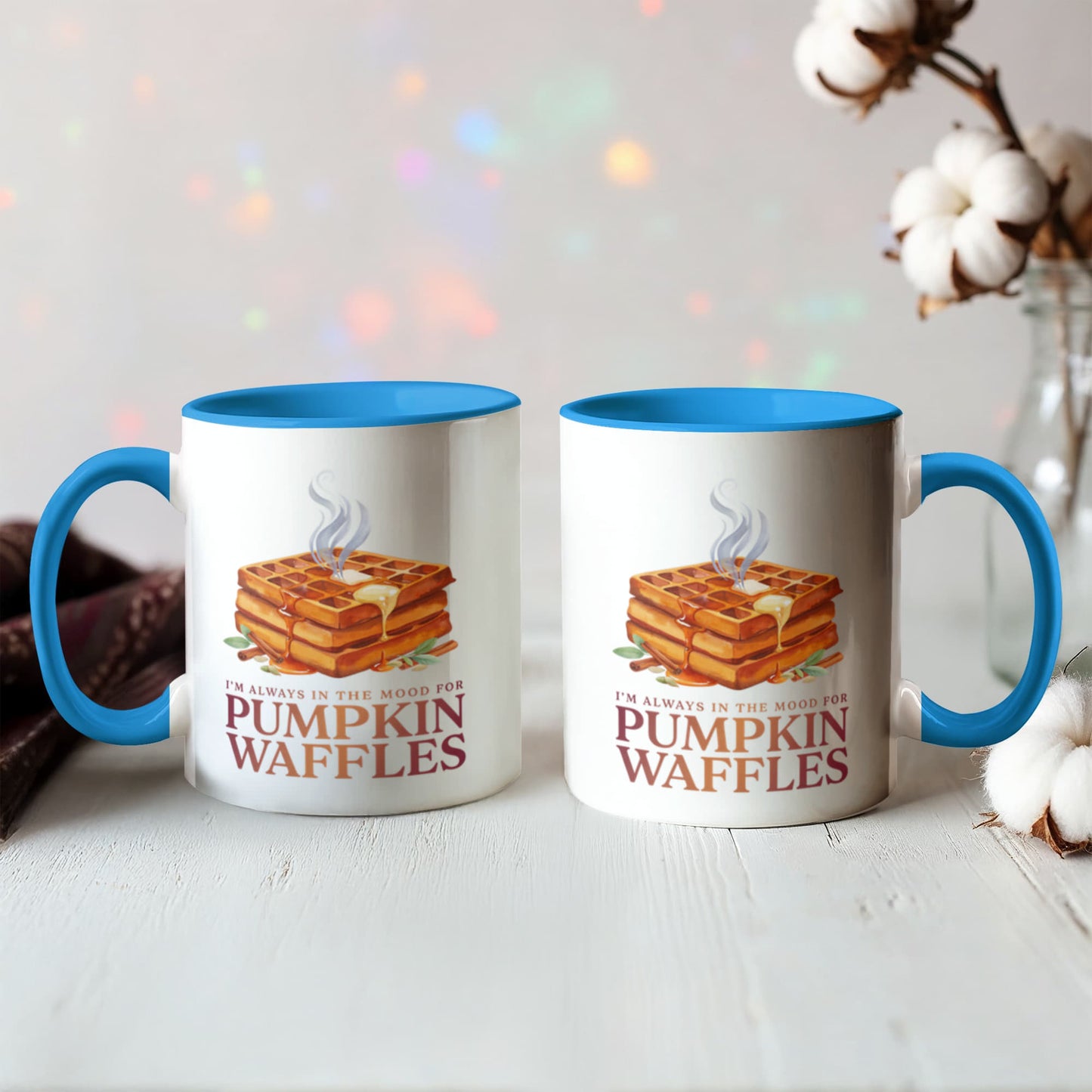 I'm Always in the Mood for Pumpkin Waffles Color Accent Ceramic Mug | Autumn Coffee Mug