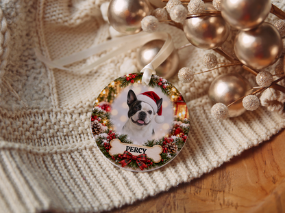 Personalized Dog Christmas Portrait Ceramic Ornament
