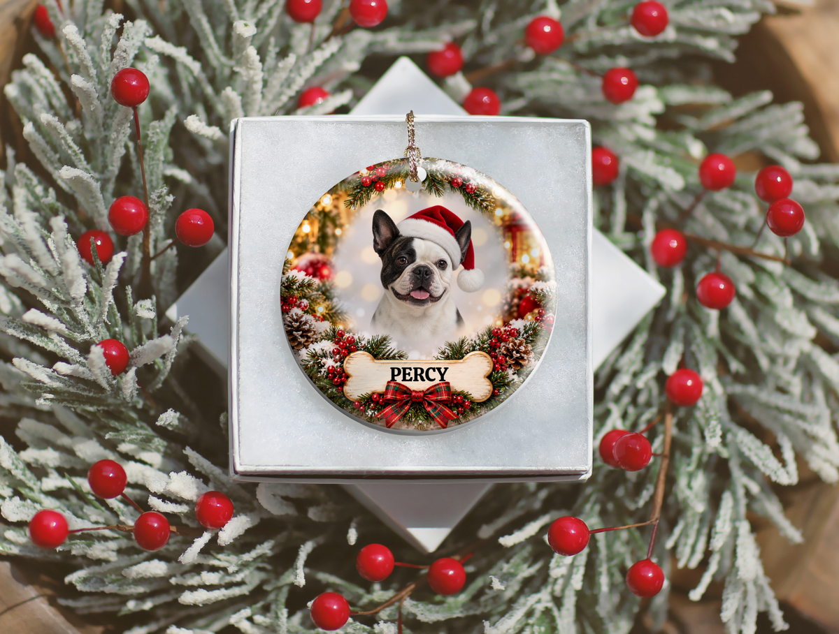 Personalized Dog Christmas Portrait Ceramic Ornament