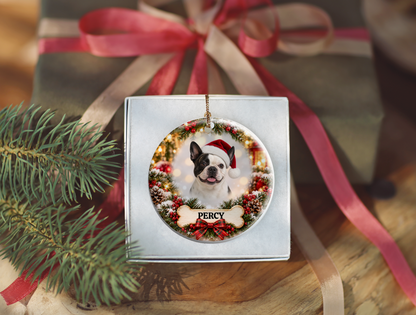 Personalized Dog Christmas Portrait Ceramic Ornament