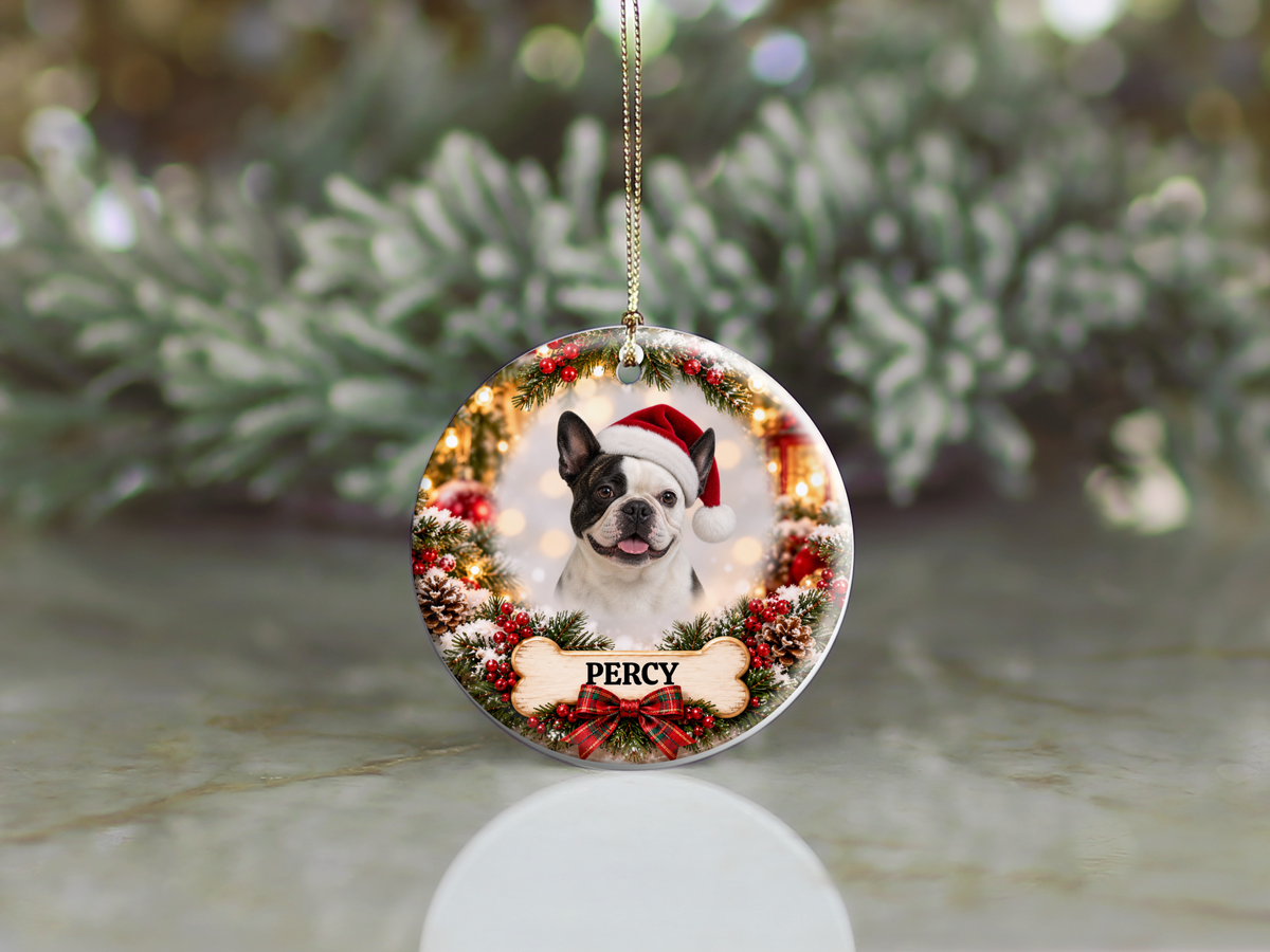 Personalized Dog Christmas Portrait Ceramic Ornament