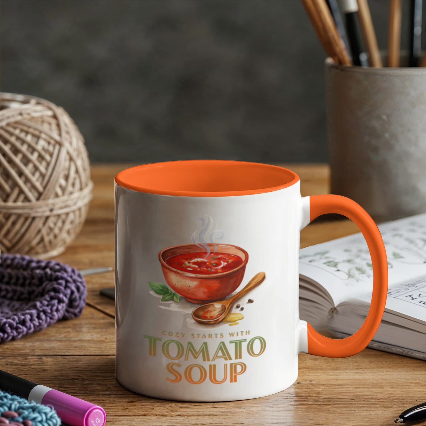 I'm Always in the Mood for Tomato Soup Color Accent Ceramic Mug | Autumn Coffee Mug