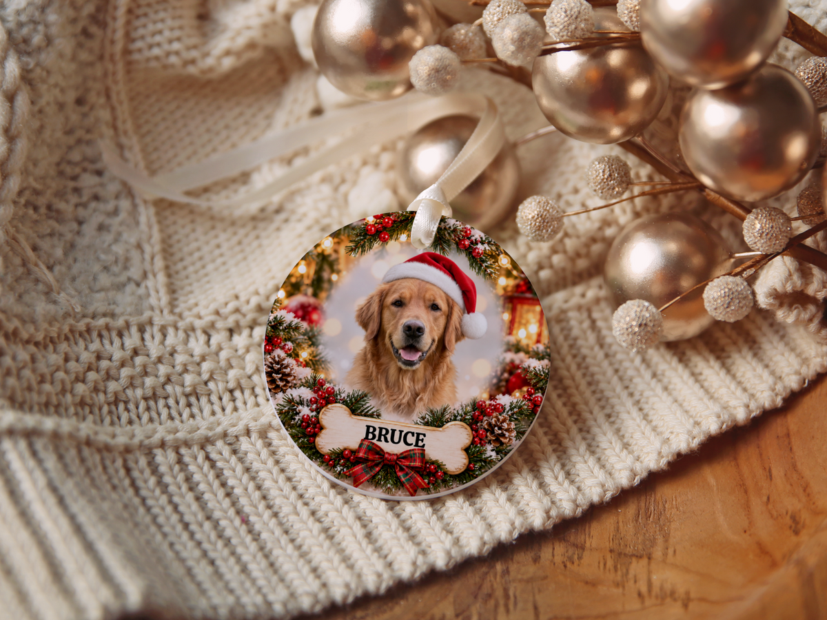Personalized Golden Retriever Christmas Ornament – Custom Portrait from Your Dog’s Photo & Name