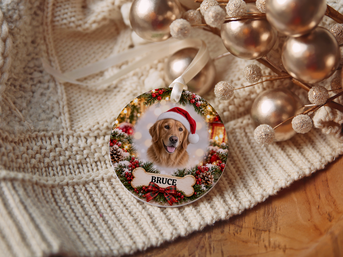 Personalized Golden Retriever Christmas Ornament – Custom Portrait from Your Dog’s Photo & Name