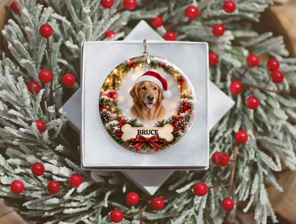 Personalized Golden Retriever Christmas Ornament – Custom Portrait from Your Dog’s Photo & Name