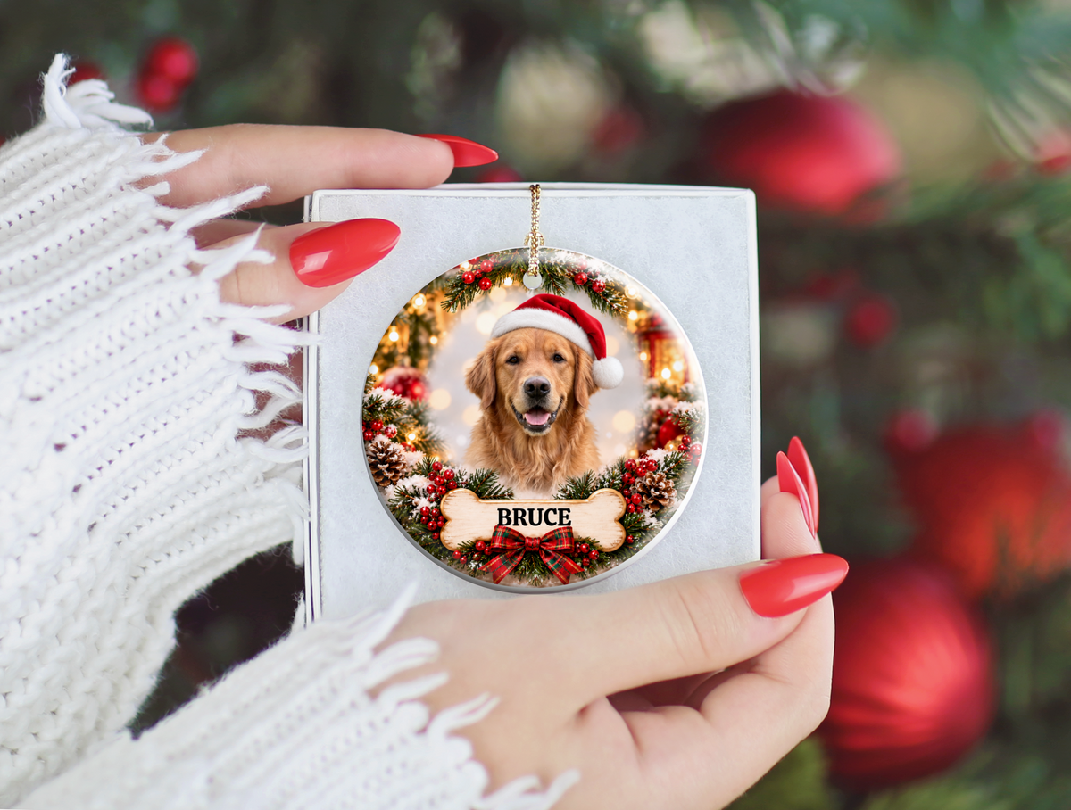 Personalized Golden Retriever Christmas Ornament – Custom Portrait from Your Dog’s Photo & Name