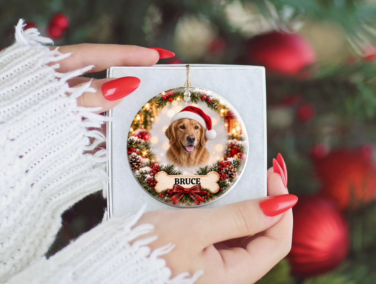 Personalized Golden Retriever Christmas Ornament – Custom Portrait from Your Dog’s Photo & Name