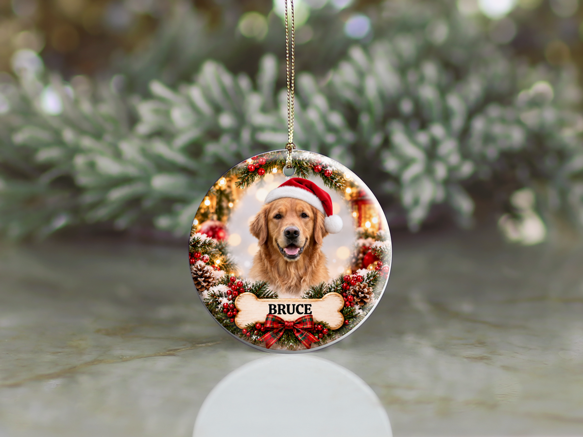 Personalized Golden Retriever Christmas Ornament – Custom Portrait from Your Dog’s Photo & Name