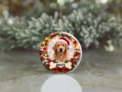 Personalized Golden Retriever Christmas Ornament – Custom Portrait from Your Dog’s Photo & Name