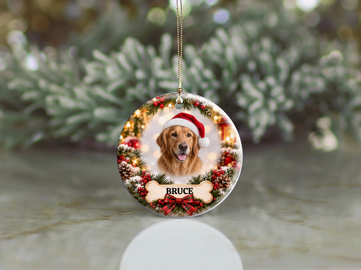 Personalized Golden Retriever Christmas Ornament – Custom Portrait from Your Dog’s Photo & Name