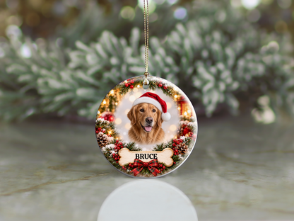 Personalized Golden Retriever Christmas Ornament – Custom Portrait from Your Dog’s Photo & Name