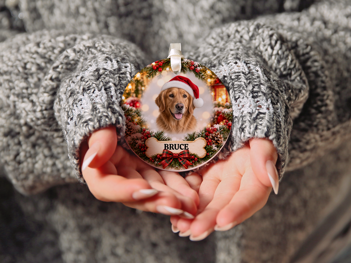 Personalized Golden Retriever Christmas Ornament – Custom Portrait from Your Dog’s Photo & Name