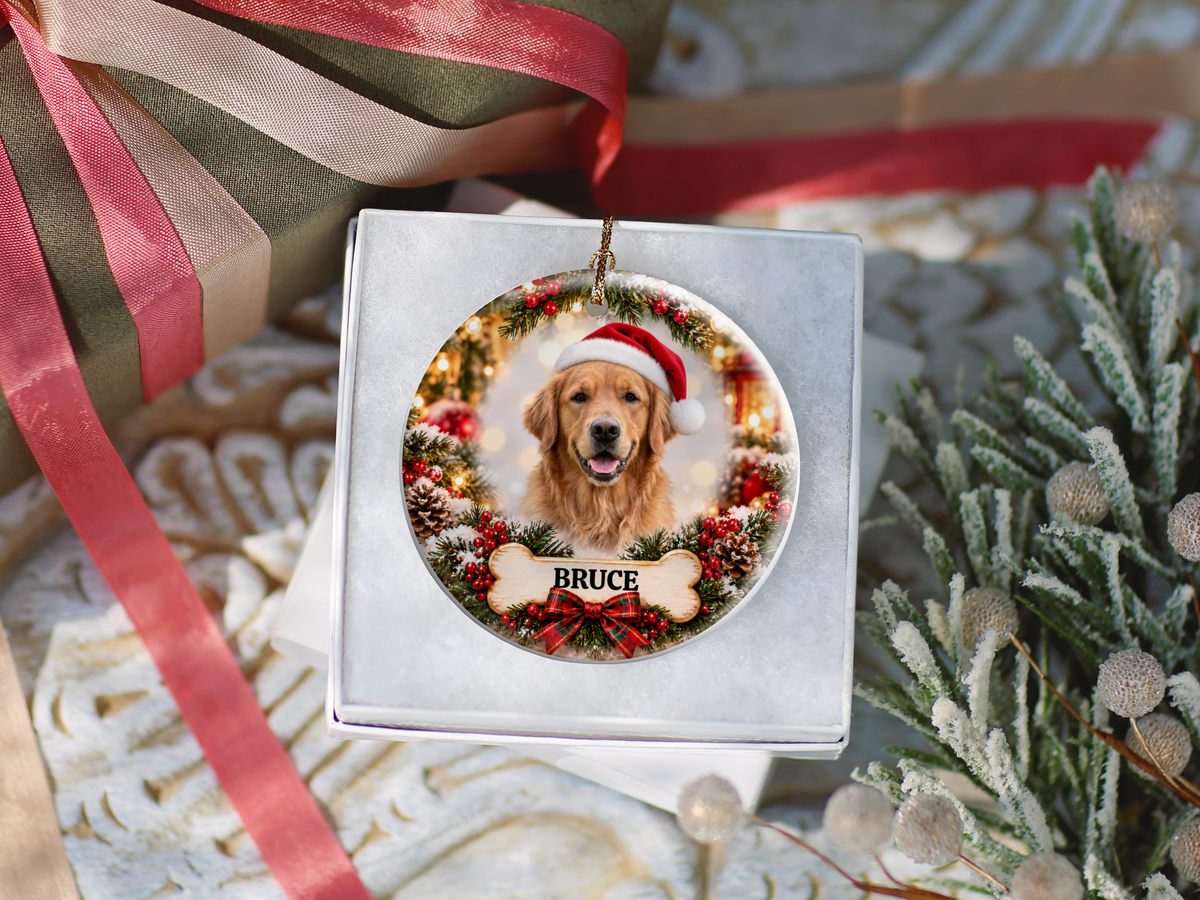 Personalized Golden Retriever Christmas Ornament – Custom Portrait from Your Dog’s Photo & Name